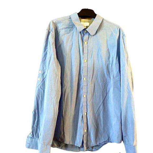 Calvin Klein Button Front Blue Long Sleeve Shirt Size Large - Picture 1 of 8
